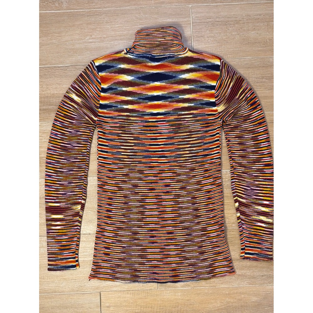 Vintage Collage Space Dye Turtleneck Sweater Multicolor Striped Acrylic Knit Am - Picture 7 of 8